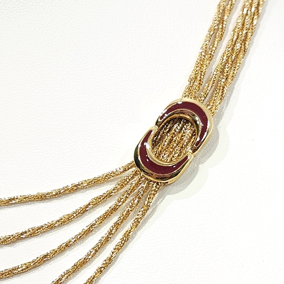 NWT Givenchy Vintage 1979 Multistrand Chain Necklace Maroon Red Crescent Accents - Picture 8 of 16